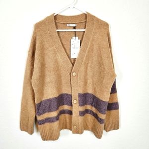 Zara | NWT Wool Blend Button Front Cardigan Tan Purple Small/Medium